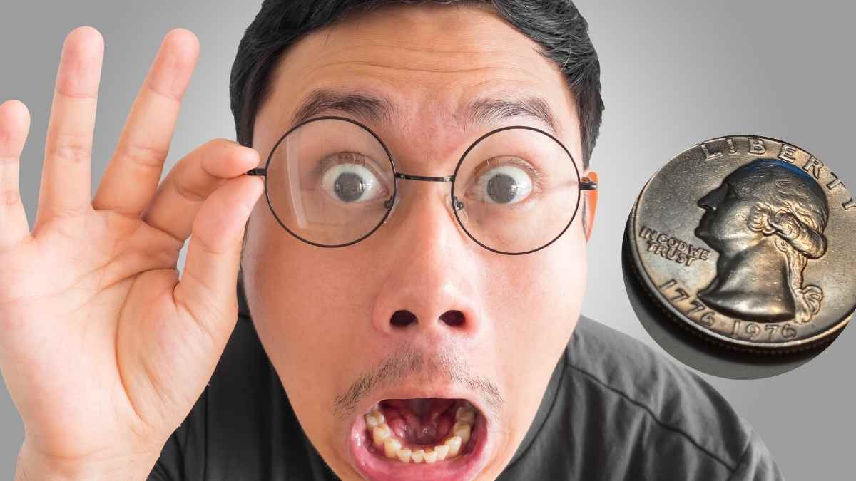 Man caught next to a 1976 Bicentennial quarter coin, known for its high numismatic value.