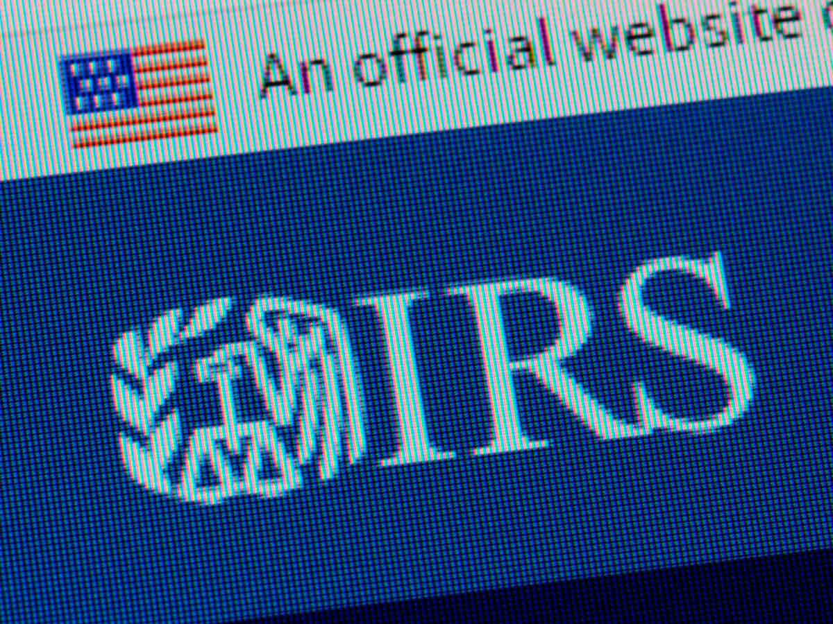 Close-up of the IRS logo on the official U.S. government website displayed on a computer screen