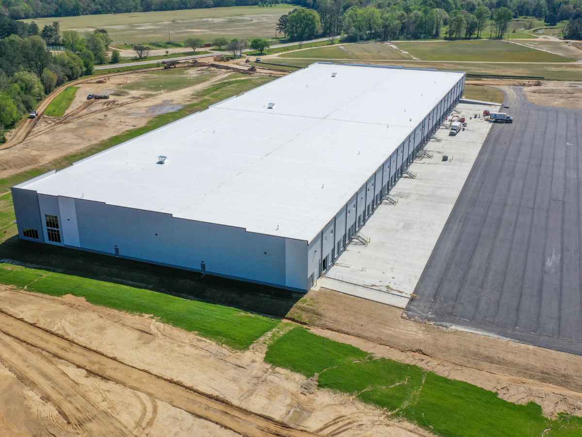 Aerial view of the new Samkwang USA auto parts factory under construction in Tuskegee, Alabama