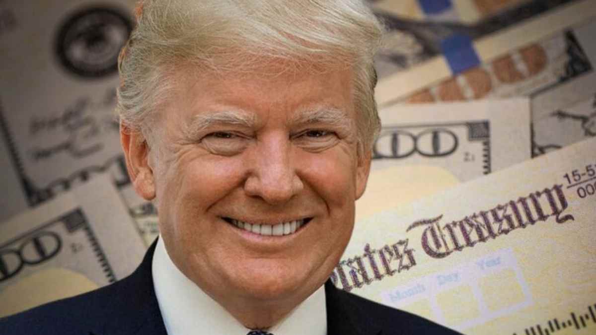 Smiling man against U.S. Treasury checks and cash background illustrating the upcoming $1,702 Alaska Permanent Fund Dividend payment.