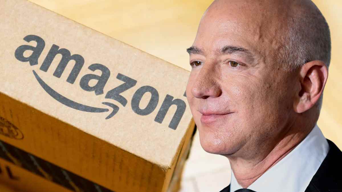 Amazon shipping box Jeff Bezos illustrating refund-without-return policy on low-cost items