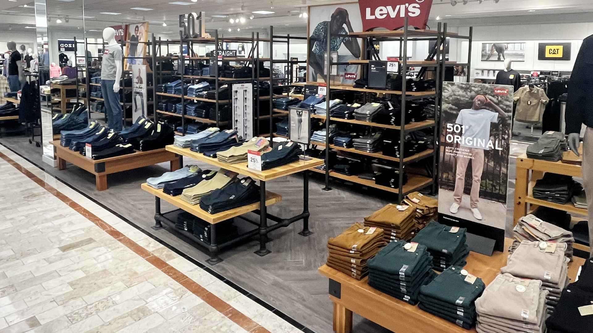 Levi’s denim display inside a JCPenney clothing department, one of seven U.S. stores scheduled to close permanently on May 25.
