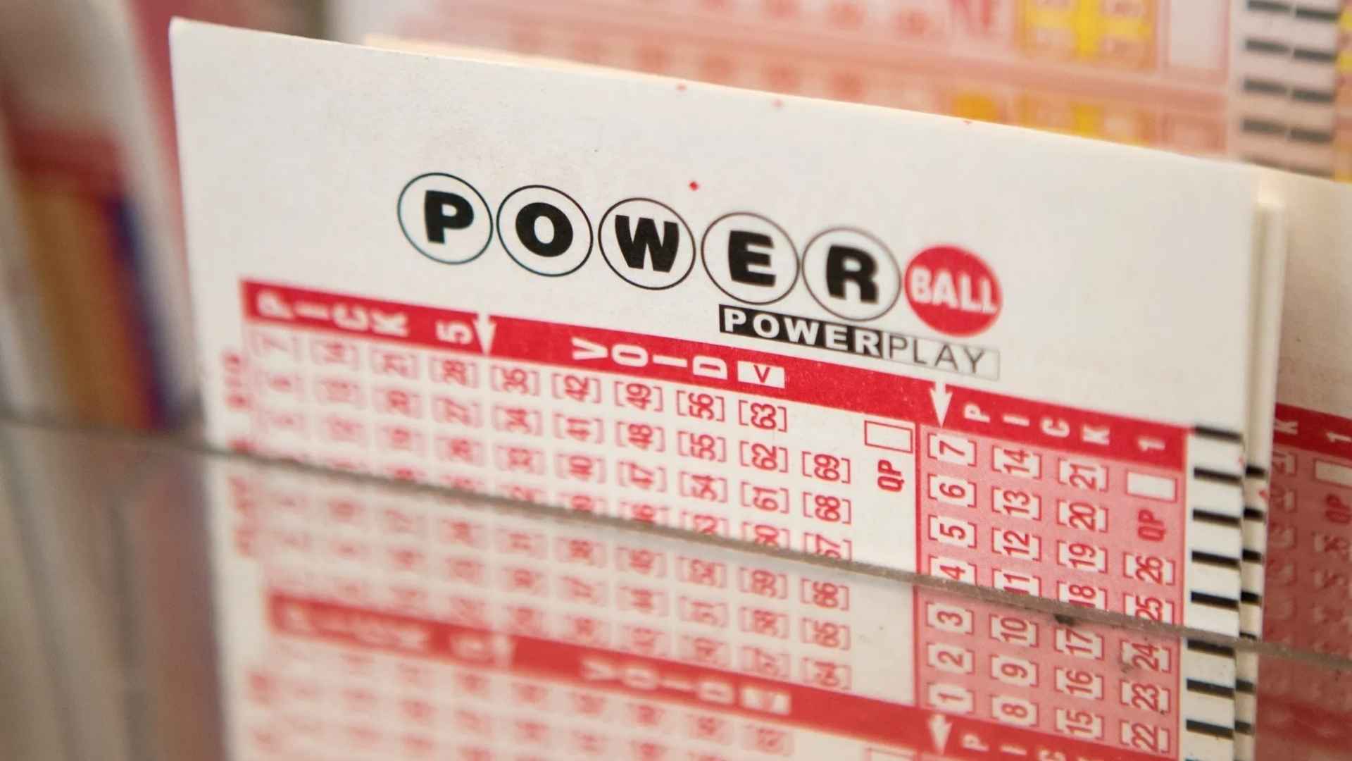 Close-up of Powerball lottery play slip with logo and number grid, representing Louisiana player’s $167 million jackpot win