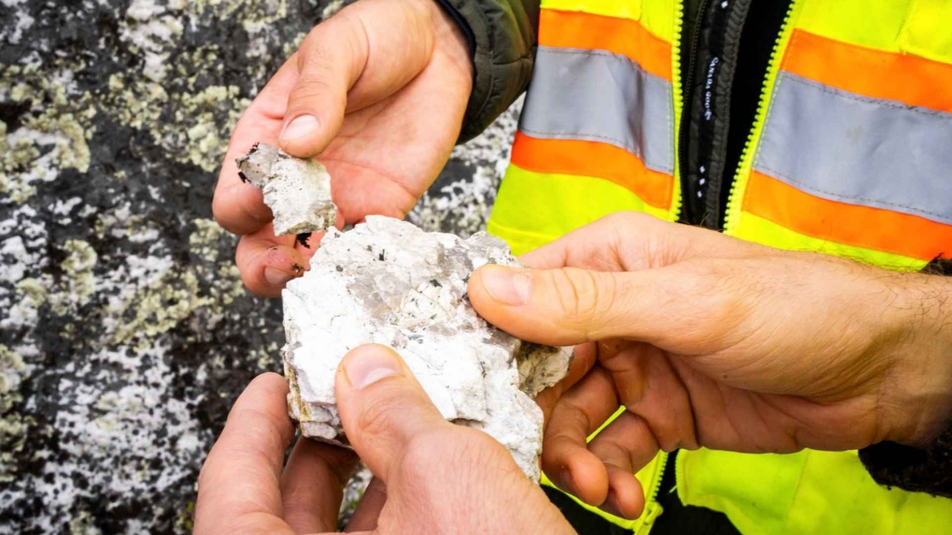 Geologist examines lithium-rich clay sample from Nevada’s McDermitt Caldera supervolcano, site of the world’s largest lithium deposit