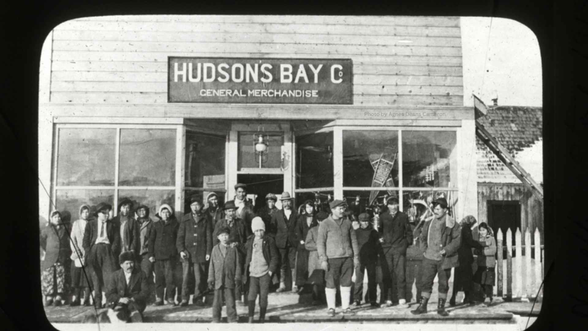 Historic photo of Hudson’s Bay Company general-merchandise store with townspeople outside, illustrating the retailer’s 355-year legacy.