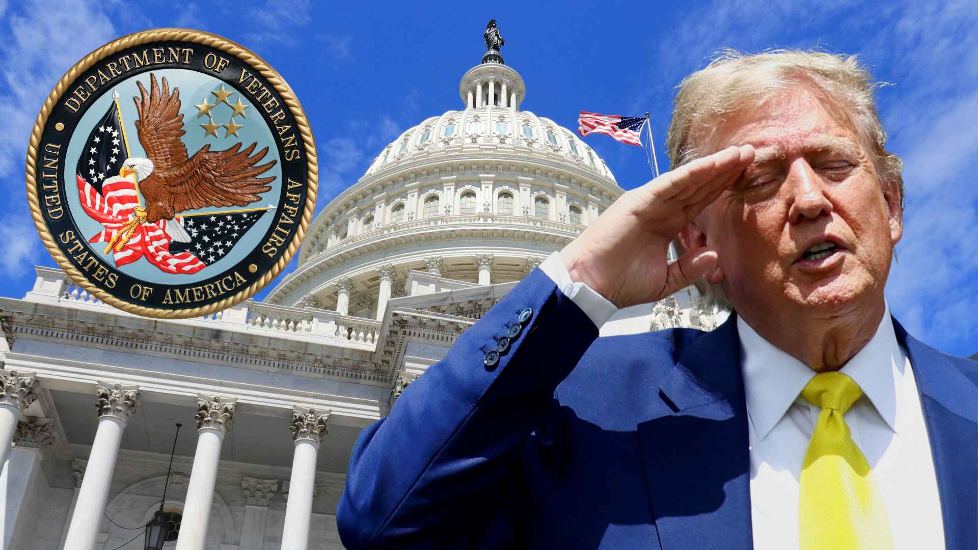 Trump saluting in front of U.S. Capitol with VA seal amid controversy over veterans care policy changes
