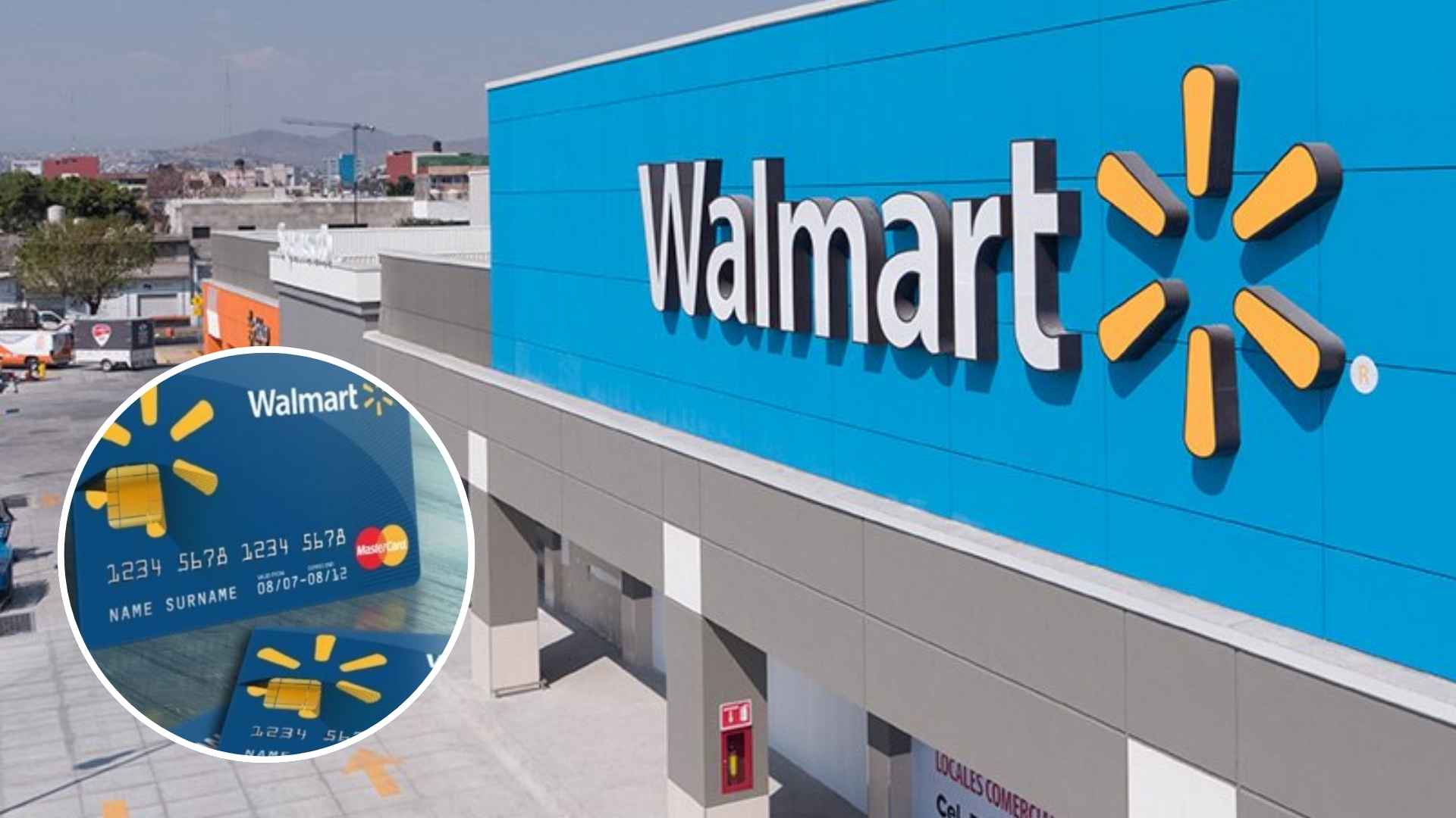Walmart storefront with new co-branded Mastercard credit card displayed in the foreground