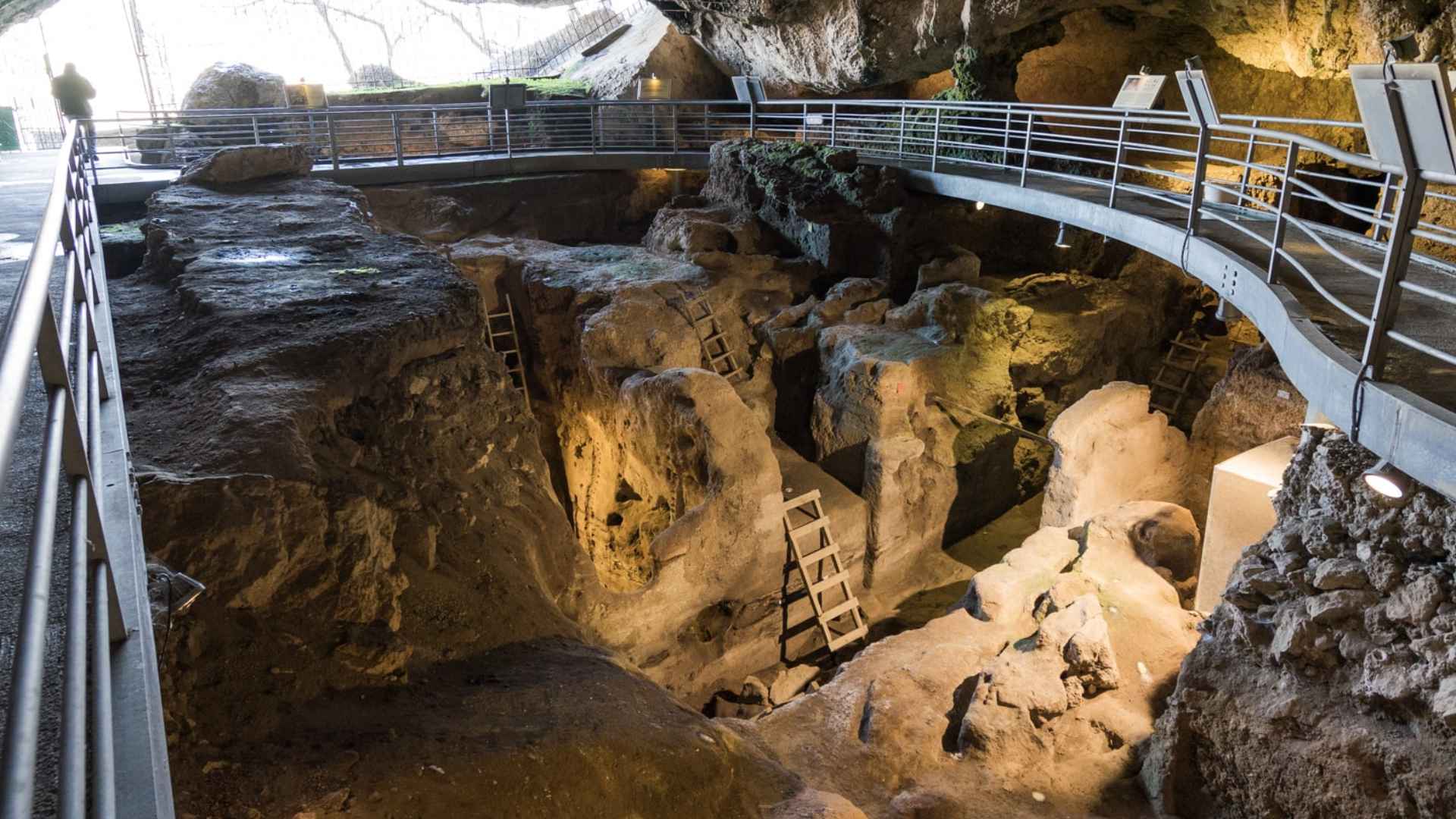 Interior view of Theopetra Cave excavation site in Greece, where the world’s oldest human-built structure was discovered