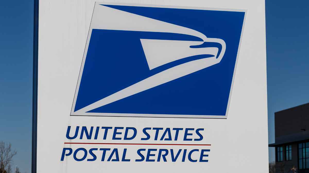 United States Postal Service logo on a sign outside a USPS facility