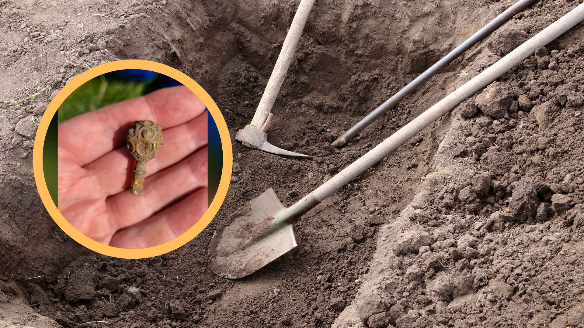 Archaeology student holds rare medieval gold artifact discovered during first excavation in Northumberland England
