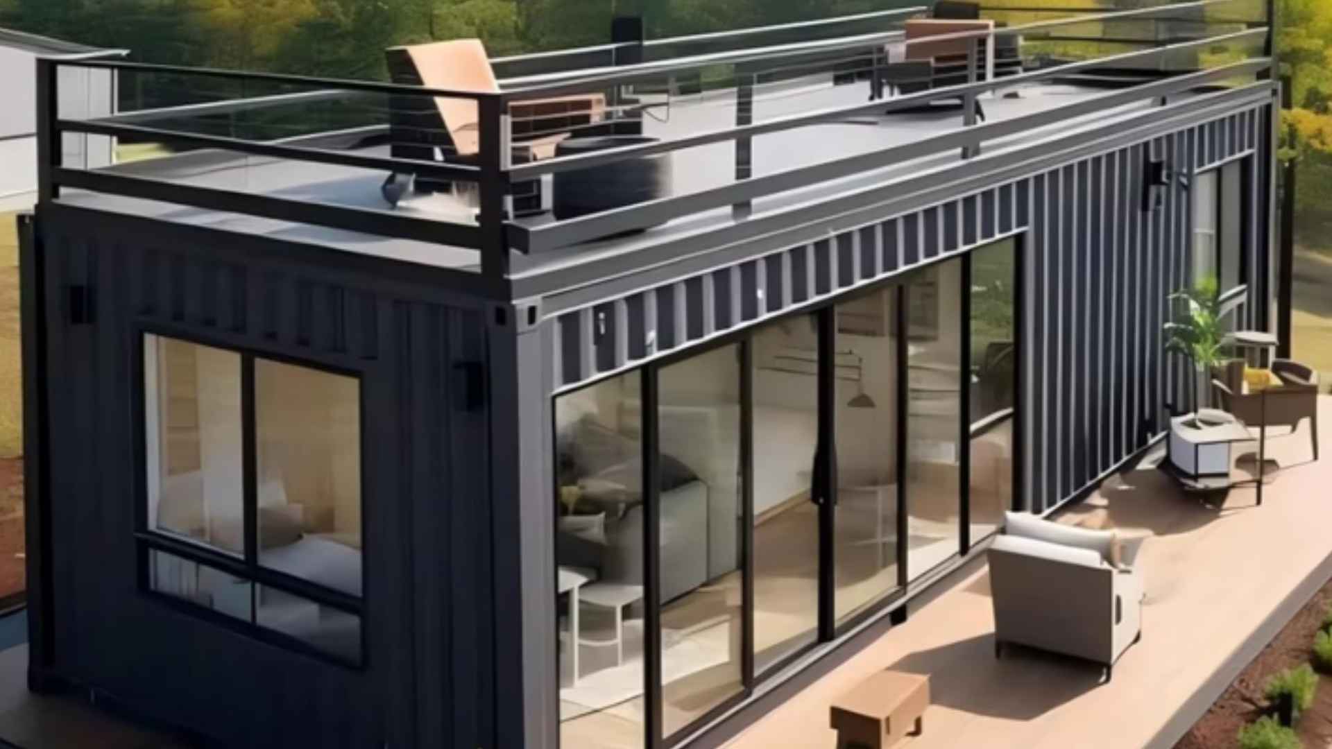 Fully customizable mini house with large windows and rooftop deck available on Amazon for $10,100