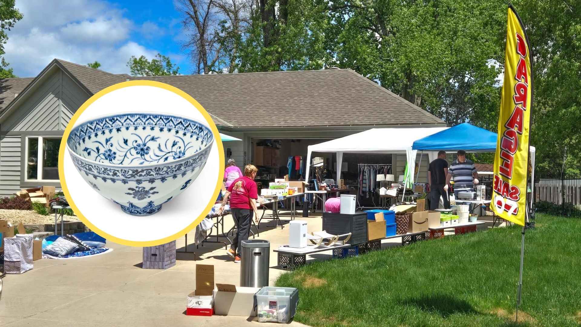 Ming Dynasty porcelain bowl bought for 35 euros at a Connecticut garage sale displayed in front of house sale