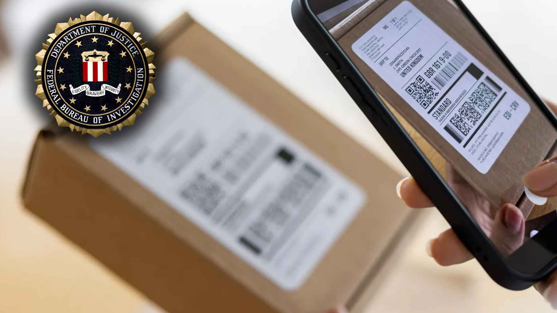 Person scanning QR code on package with smartphone as FBI warns about quishing scam risk