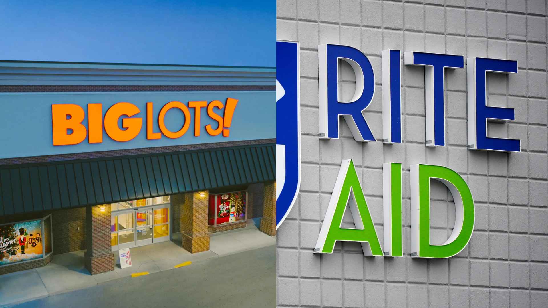 Big Lots and Rite Aid store logos symbolizing closures amid retail apocalypse in the United States.
