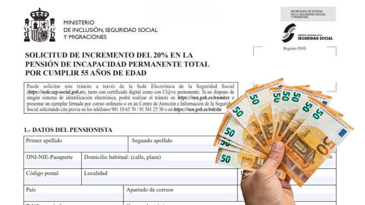 Formulario para solicitar el incremento del 20% en la pensión de incapacidad permanente total al cumplir 55 años