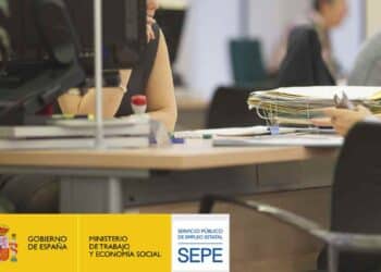 Oficina del SEPE con funcionarios revisando expedientes. Motivos por los que el SEPE puede retirar ayudas a desempleados