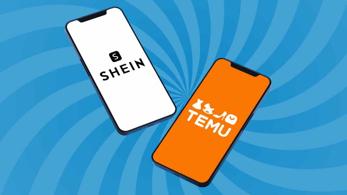 Teléfonos móviles mostrando las aplicaciones de Shein y Temu, afectadas por nuevas medidas de la UE y aranceles de Trump.