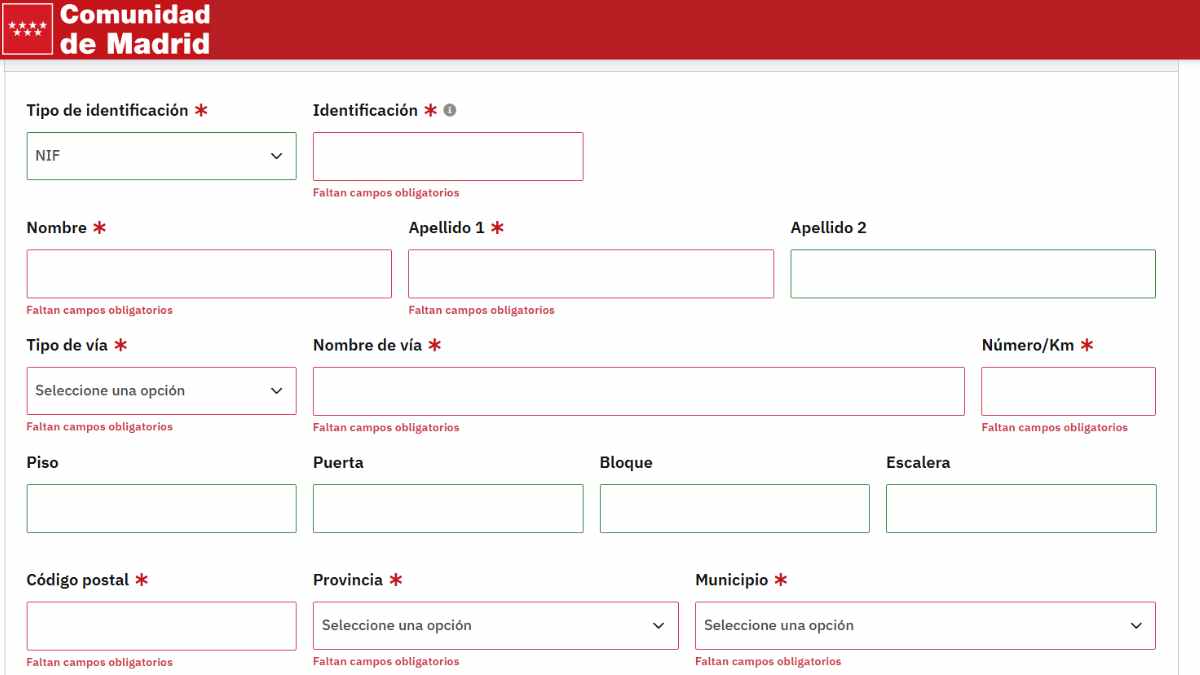 Formulario oficial para solicitar la ayuda de 1.134 euros en la Comunidad de Madrid