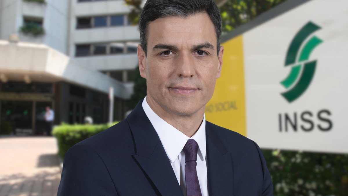 Pedro Sánchez frente al edificio del Instituto Nacional de la Seguridad Social, representando los cambios en la jubilación de 2025.