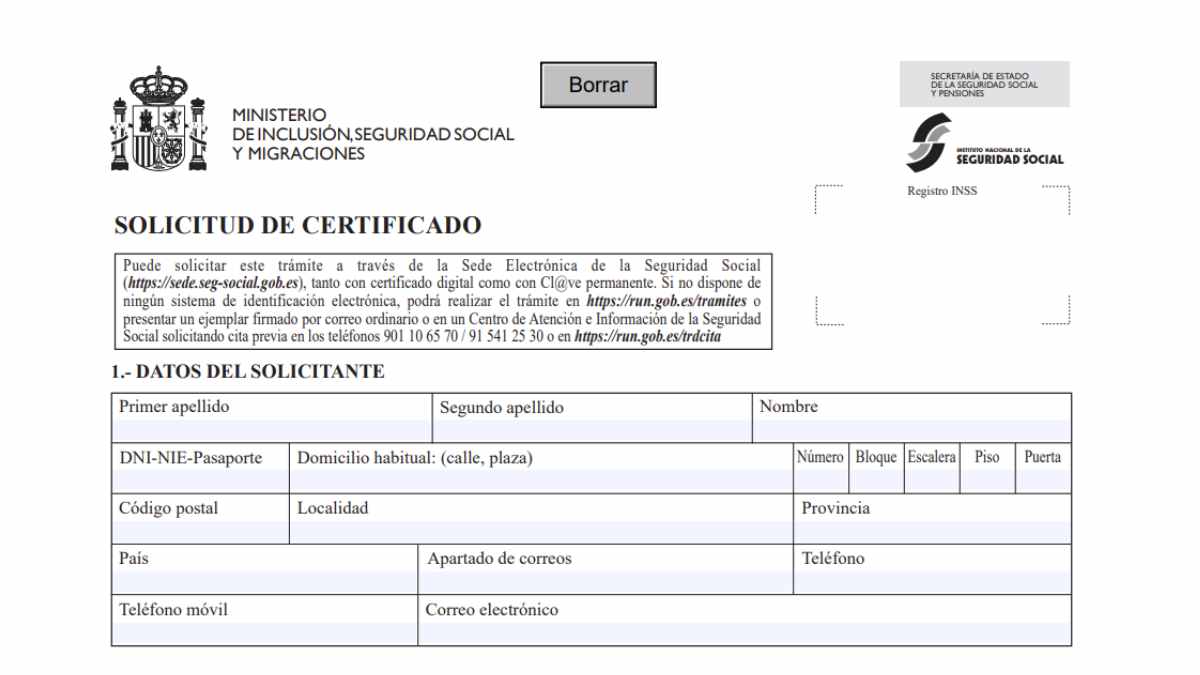 Formulario oficial de la Seguridad Social para acreditar la vivencia de jubilados en 2025