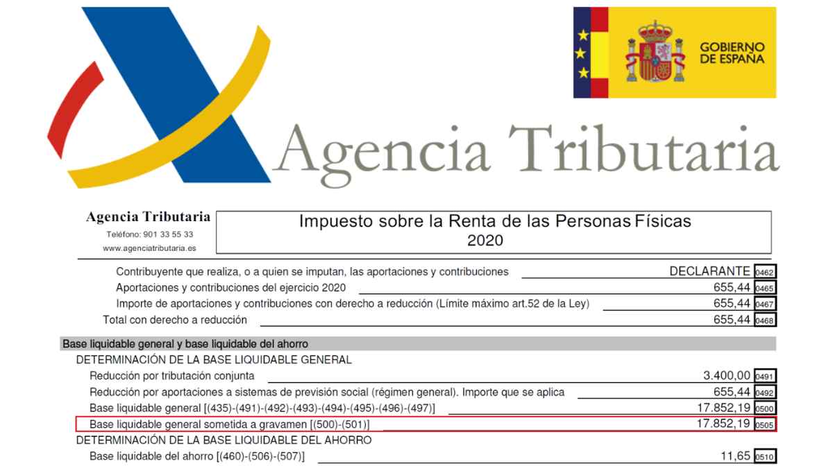 Documento de la Agencia Tributaria con la casilla 505 resaltada en la declaración de la Renta