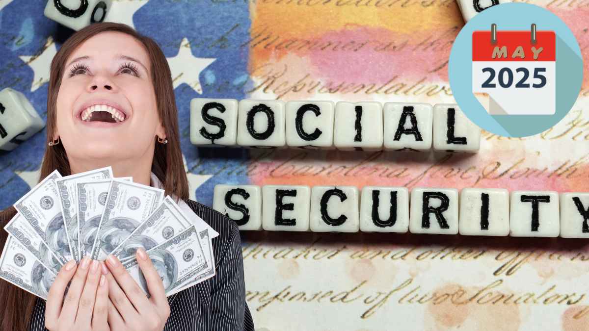 Mujer feliz con billetes en la mano por pago extra del Seguro Social en mayo de 2025
