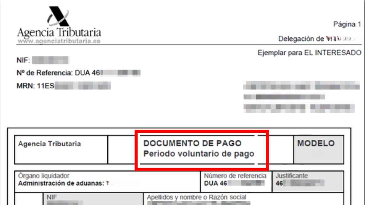 Documento de pago de la Agencia Tributaria periodo voluntario hacienda bizum transferencias y multas de 150.000 euros