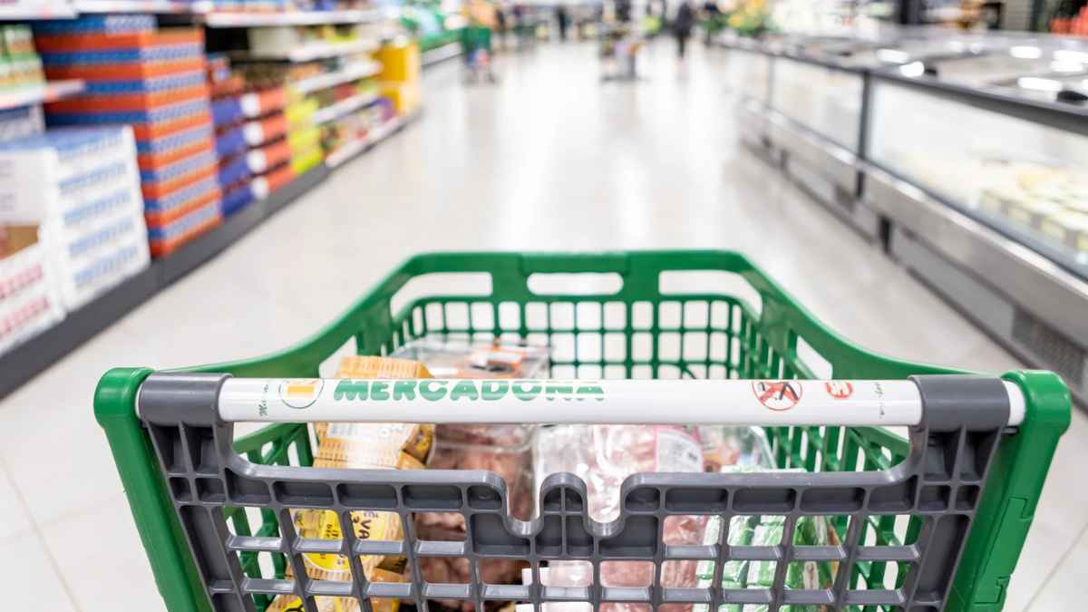 Carro de la compra de Mercadona con productos, pasillo de supermercado en Chiclana relacionado con hurto de 662 €.