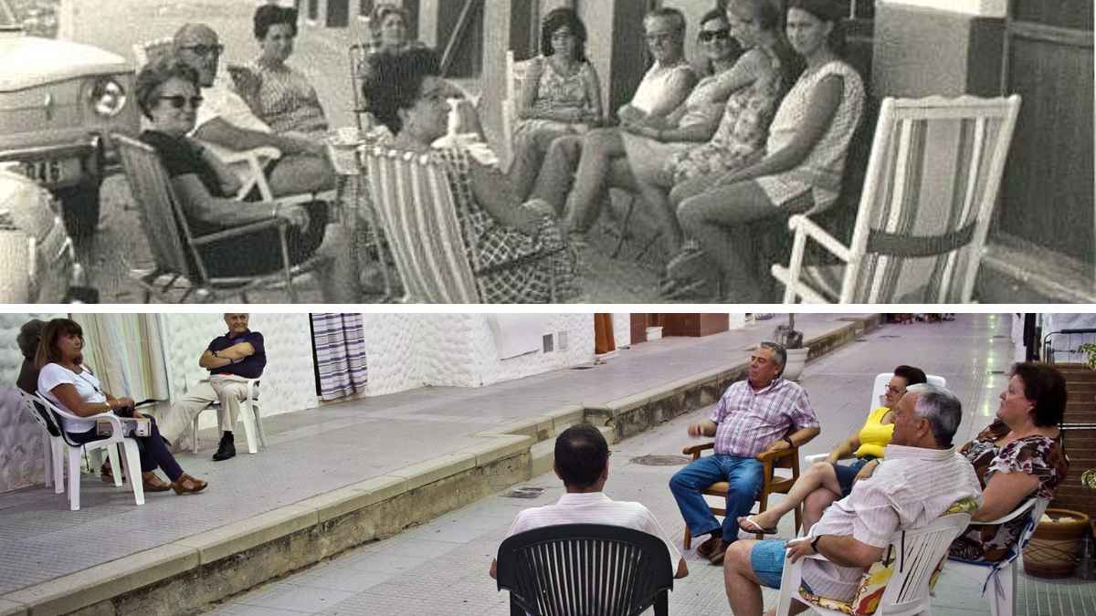 Vecinos sentados en sillas a la puerta de casa, tradición de “tomar el fresco” amenazada por multas de hasta 750 €.