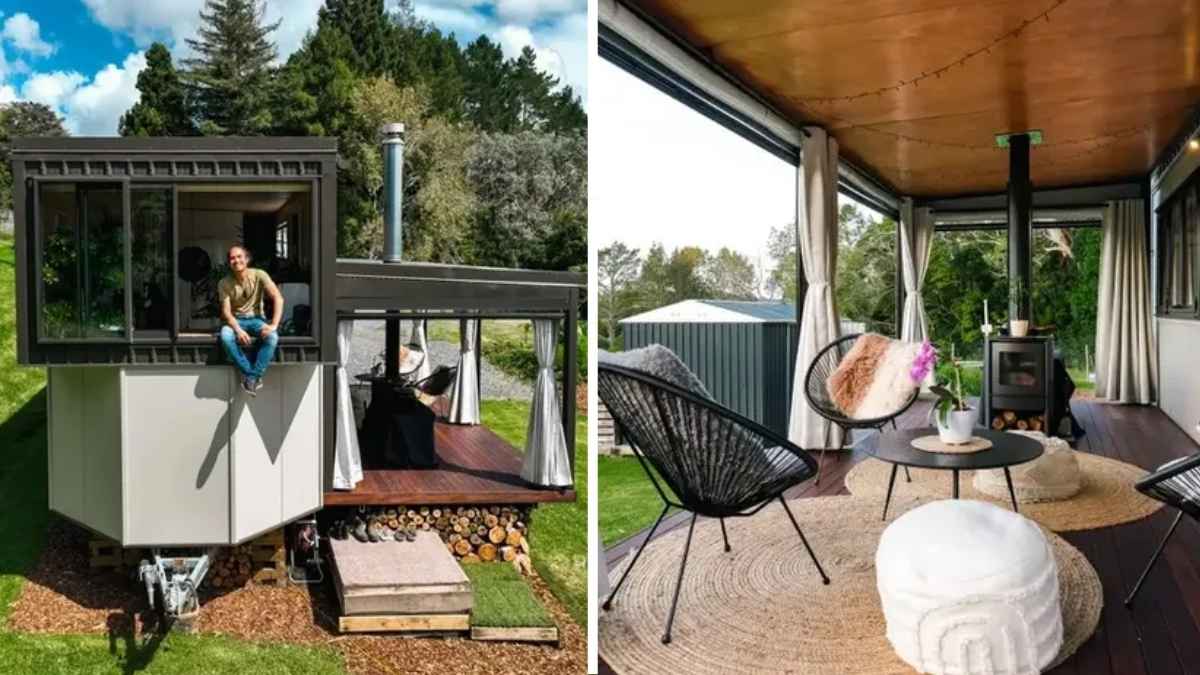 Casa prefabricada moderna de 30 metros cuadrados construida con contenedores en plena naturaleza
