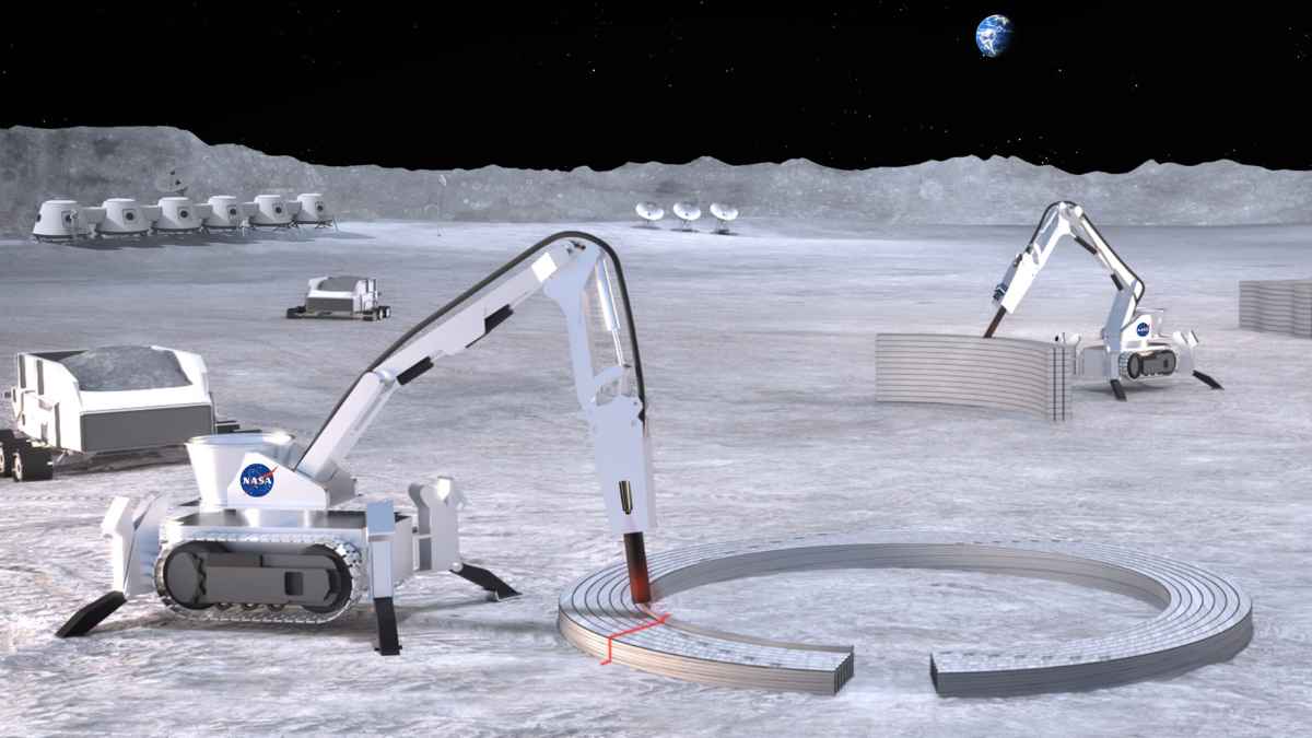 Robots de la NASA construyendo estructuras en la Luna con cemento lunar sin agua