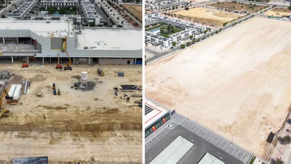 Construcción del nuevo centro comercial Entrenasas en Dos Hermanas (Sevilla), apertura septiembre 2025