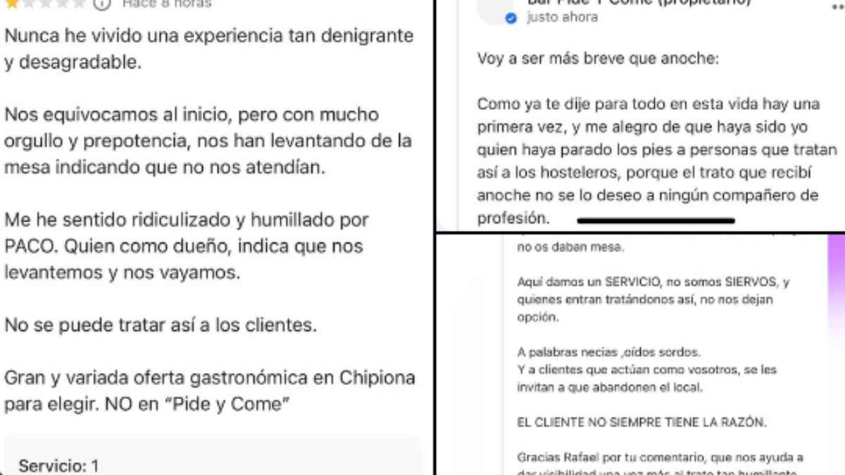 Reseña negativa de clientes que hicieron simpa y respuesta tajante del dueño del bar
