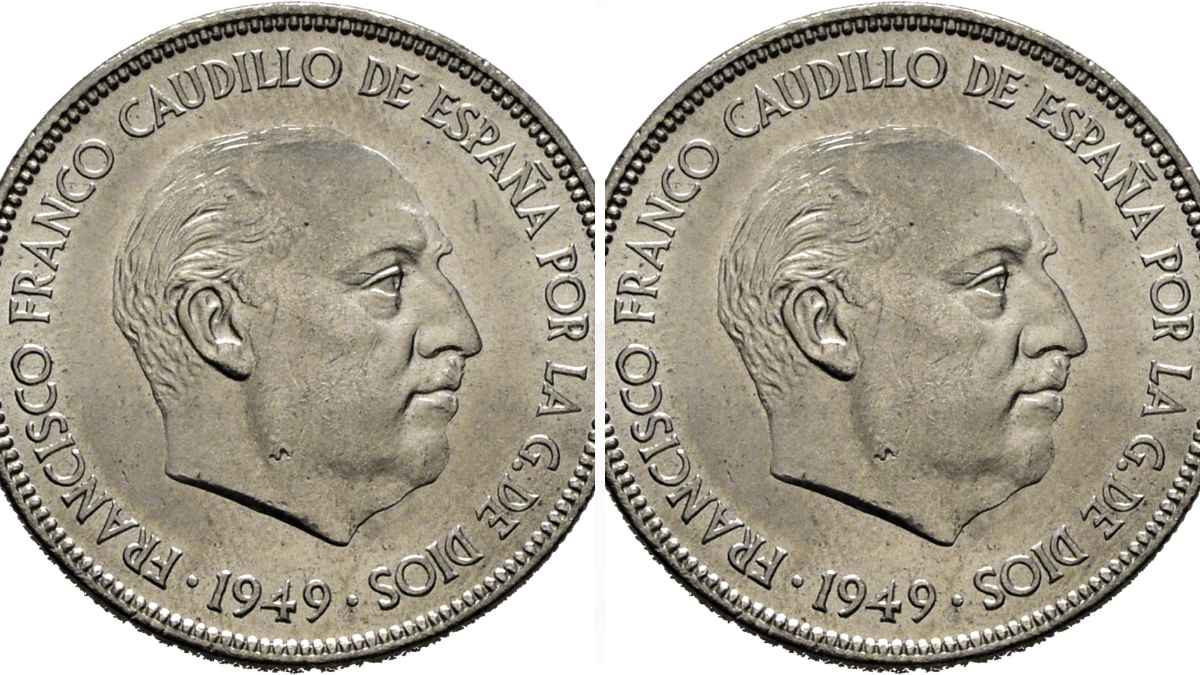 Moneda española de 5 pesetas de 1949 con estrellas 52 valorada en 36.000 euros