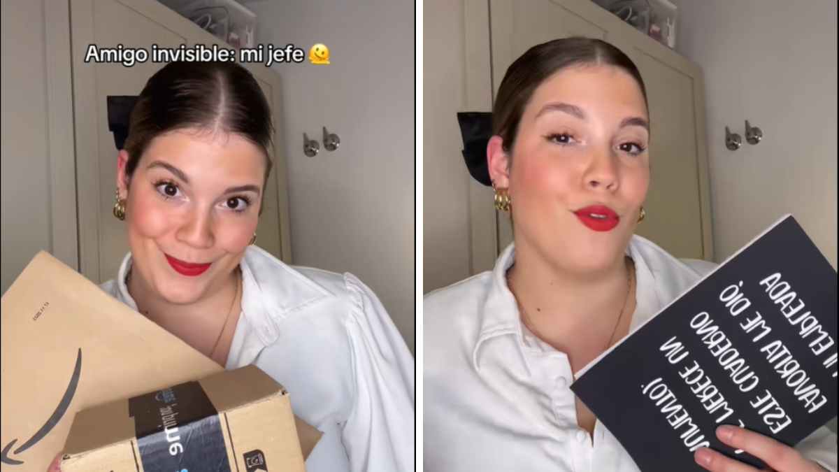 Empleada muestra el regalo viral con mensaje gracioso que hizo a su jefe en la cena de empresa por el amigo invisible