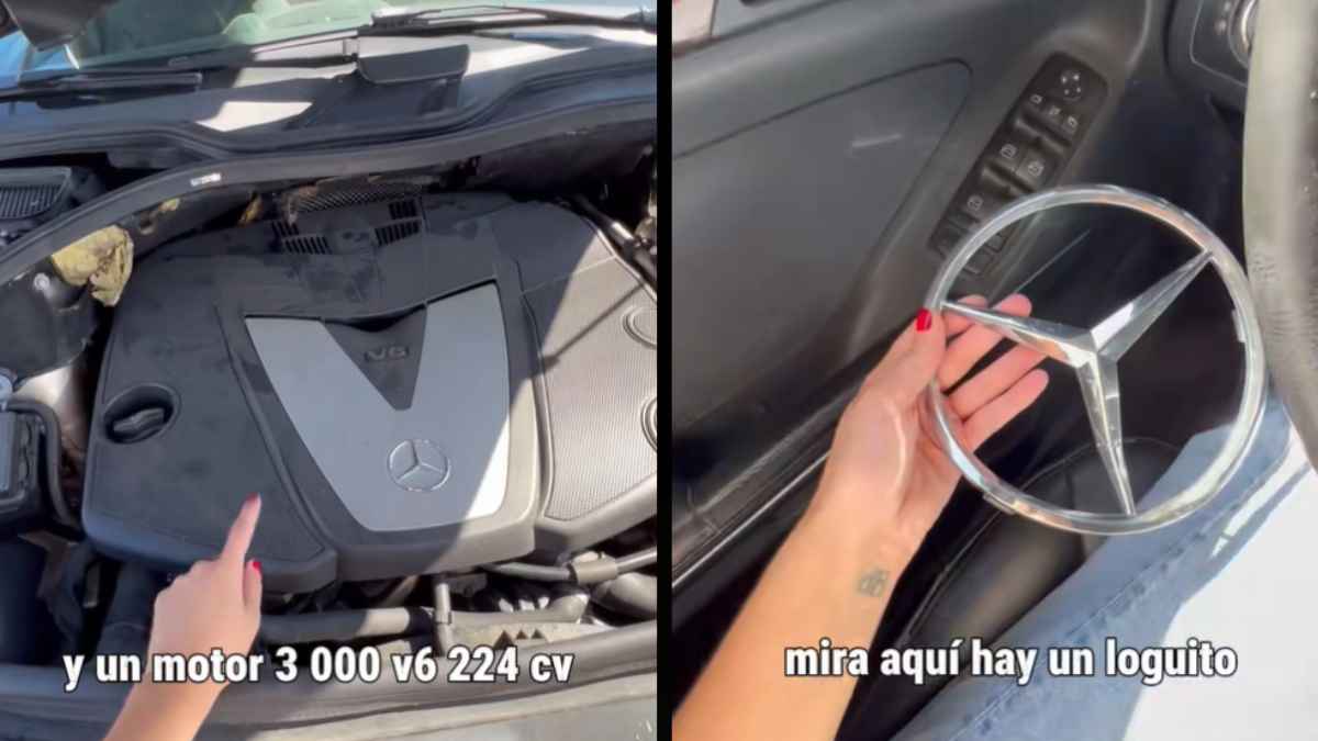 Motor V6 de un Mercedes abandonado en desguace de Logroño con logo desmontado