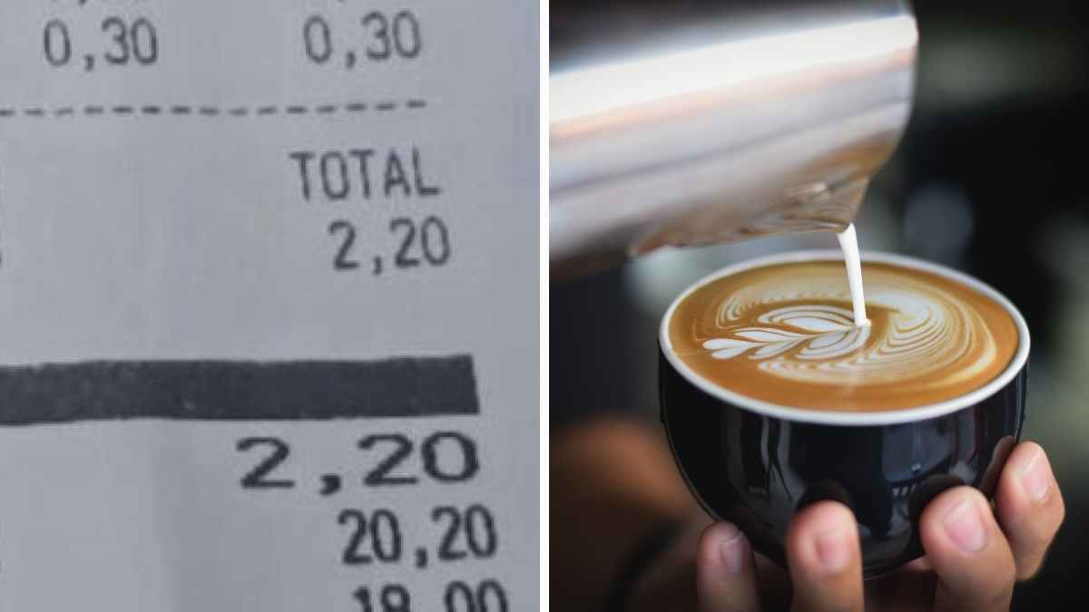 Ticket con suplemento por leche sin lactosa en café en Oviedo, Asturias