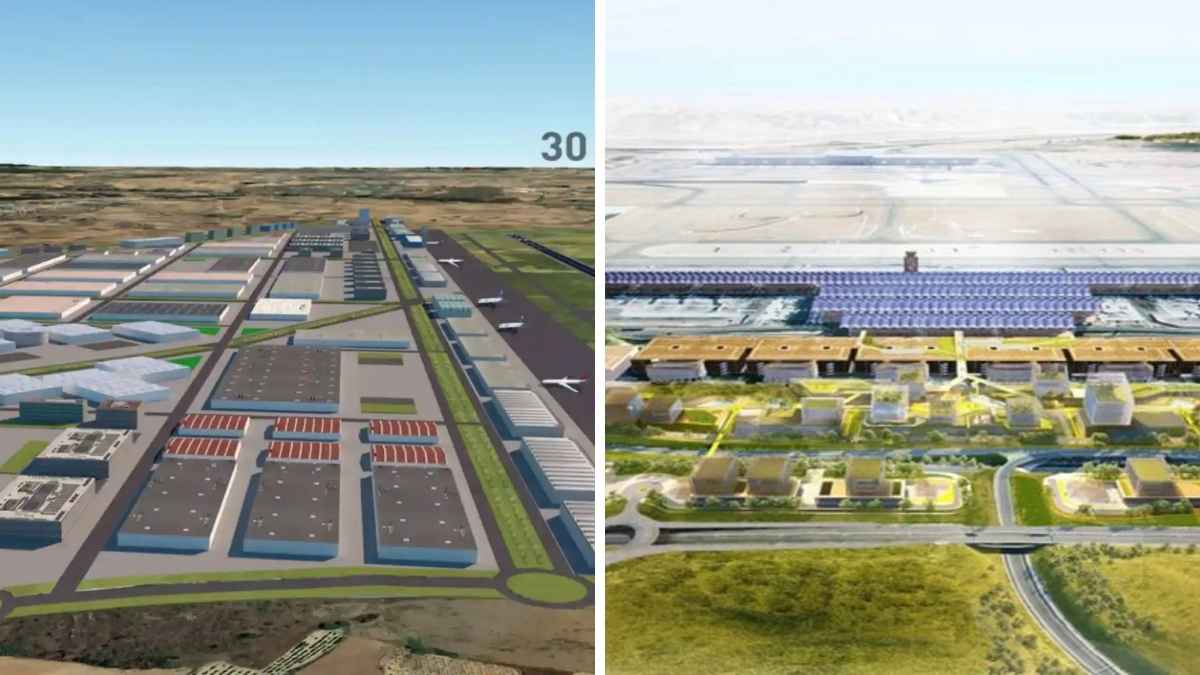 Render del futuro aeropuerto Madrid Sur en Casarrubios-Álamo para descongestionar el tráfico récord de Barajas.