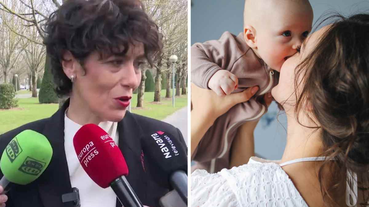 Elma Saiz, ministra de Seguridad Social ante la prensa y madre con bebé: cotizaciones ficticias por parto y cuidado de hijos en la Seguridad Social