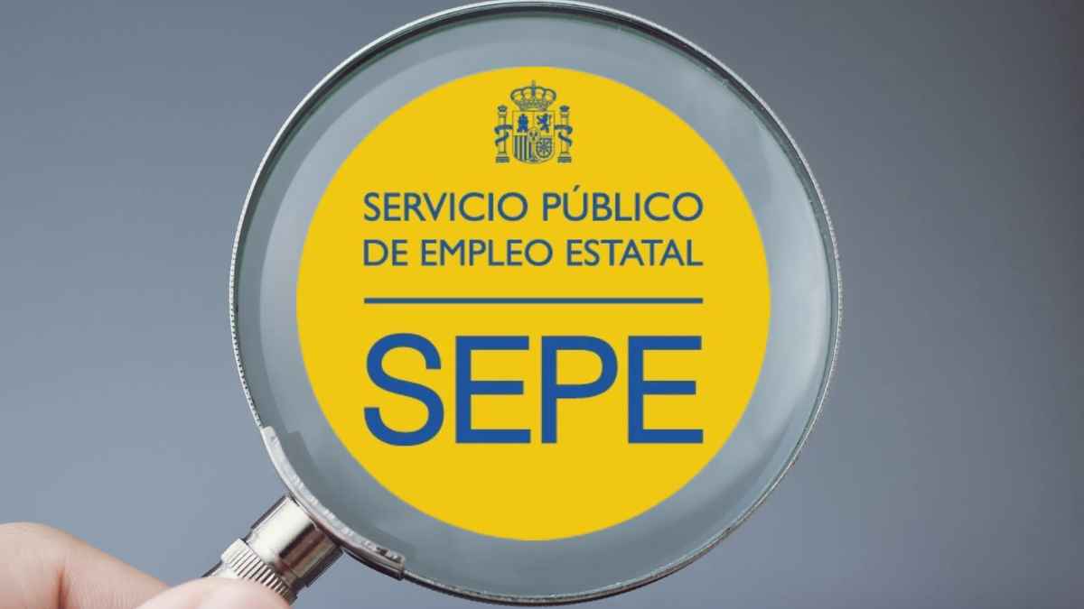 Logo del SEPE bajo lupa, Servicio Público de Empleo Estatal en España