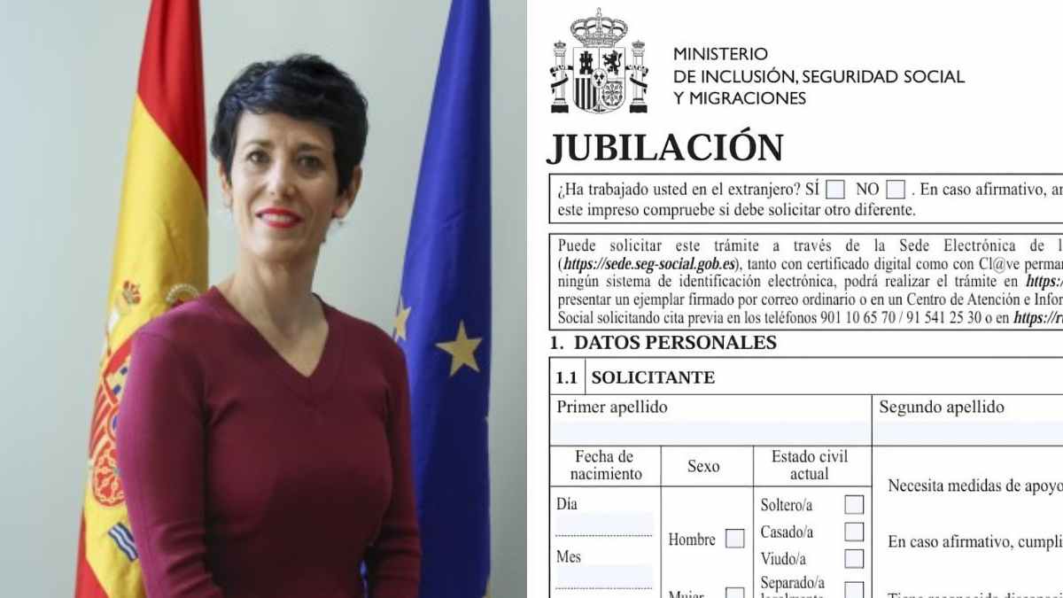 Formulario de solicitud de jubilación de la Seguridad Social junto a funcionaria del Ministerio