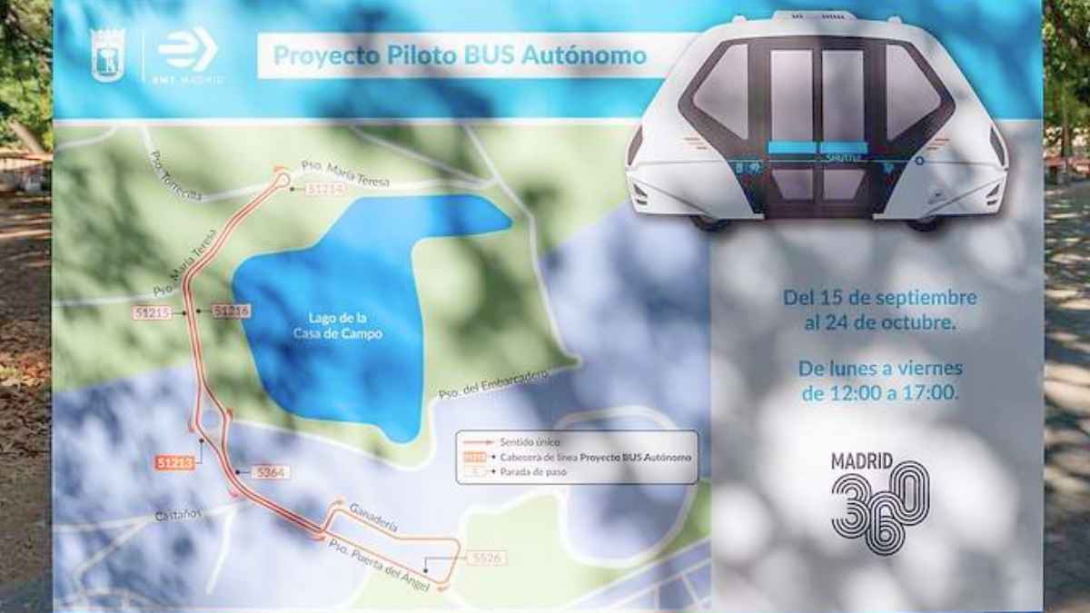 Mapa recorrido autobús eléctrico sin conductor EMT Madrid en Casa de Campo