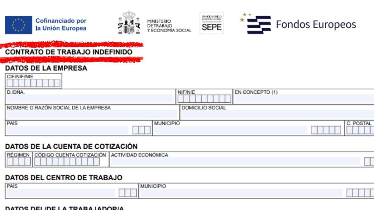 Formulario oficial del SEPE para contrato de trabajo indefinido en España