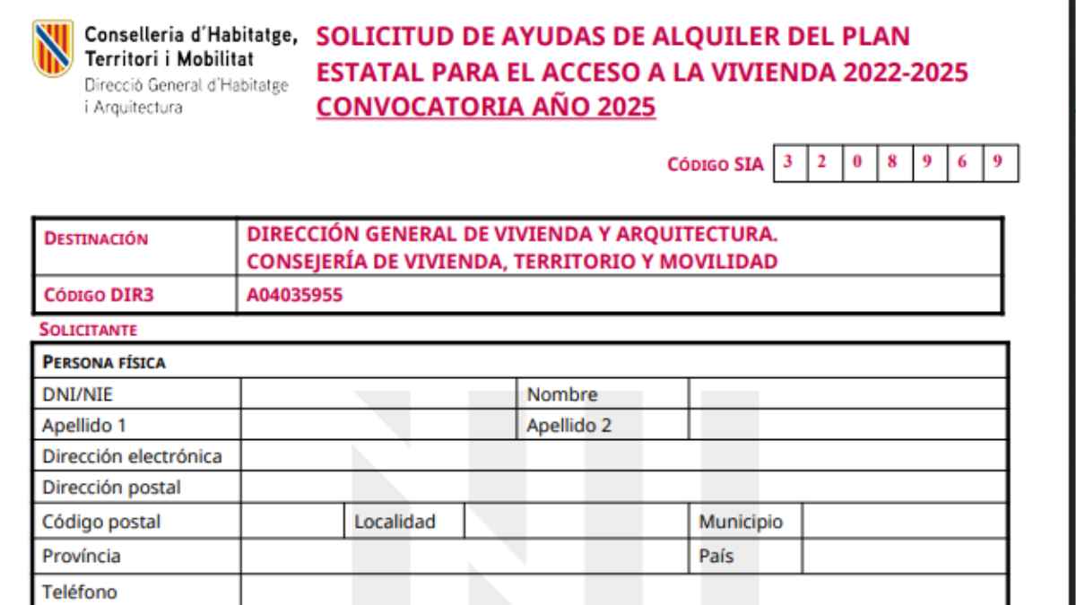 Formulario oficial de solicitud de ayudas al alquiler 2025 del Gobierno de las Islas Baleares