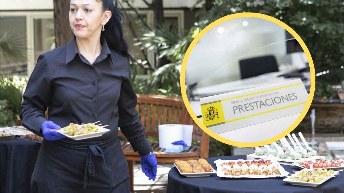Trabajadora a media jornada sirviendo comida que puede compatibilizar salario y subsidio por desempleo del SEPE en 2025