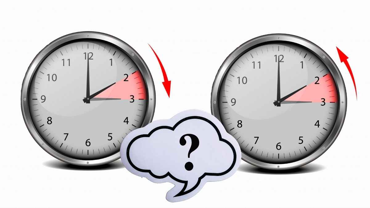 Relojes mostrando el cambio de hora en España con flechas que indican adelantar o atrasar el reloj en invierno 2025