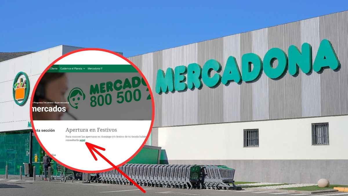 Fachada de un supermercado Mercadona con aviso sobre el horario especial de apertura por el festivo de Todos los Santos.
