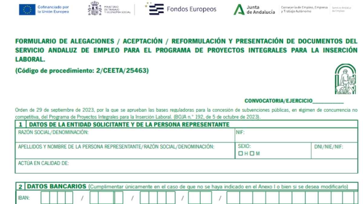Formulario del SAE para solicitar el programa de empleo en Andalucía para mayores de 52 años