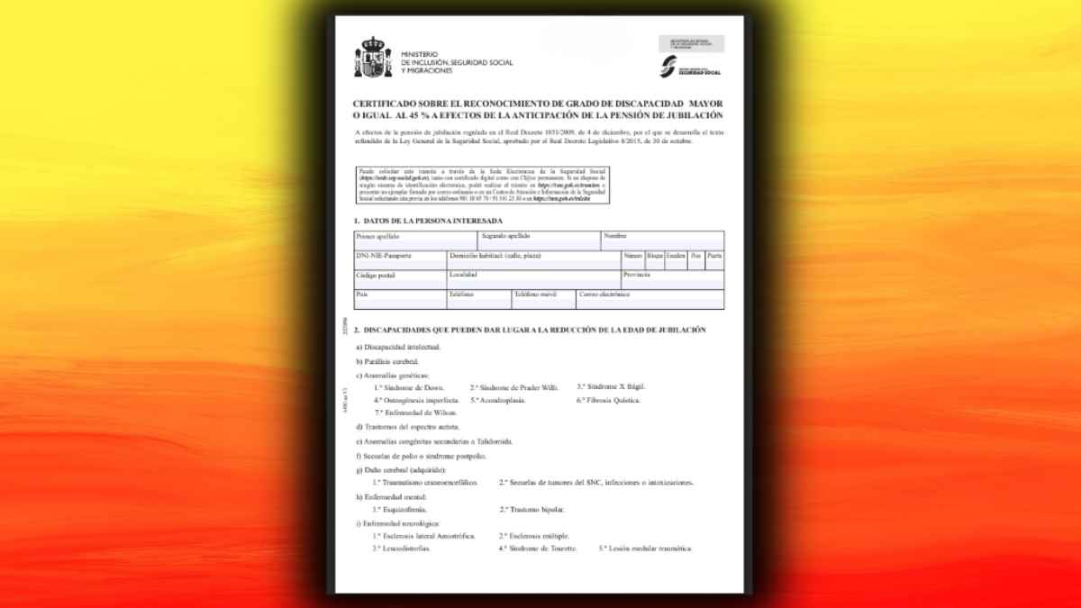 Certificado oficial de la Seguridad Social con listado de enfermedades que permiten jubilarse a los 56 años con pensión completa