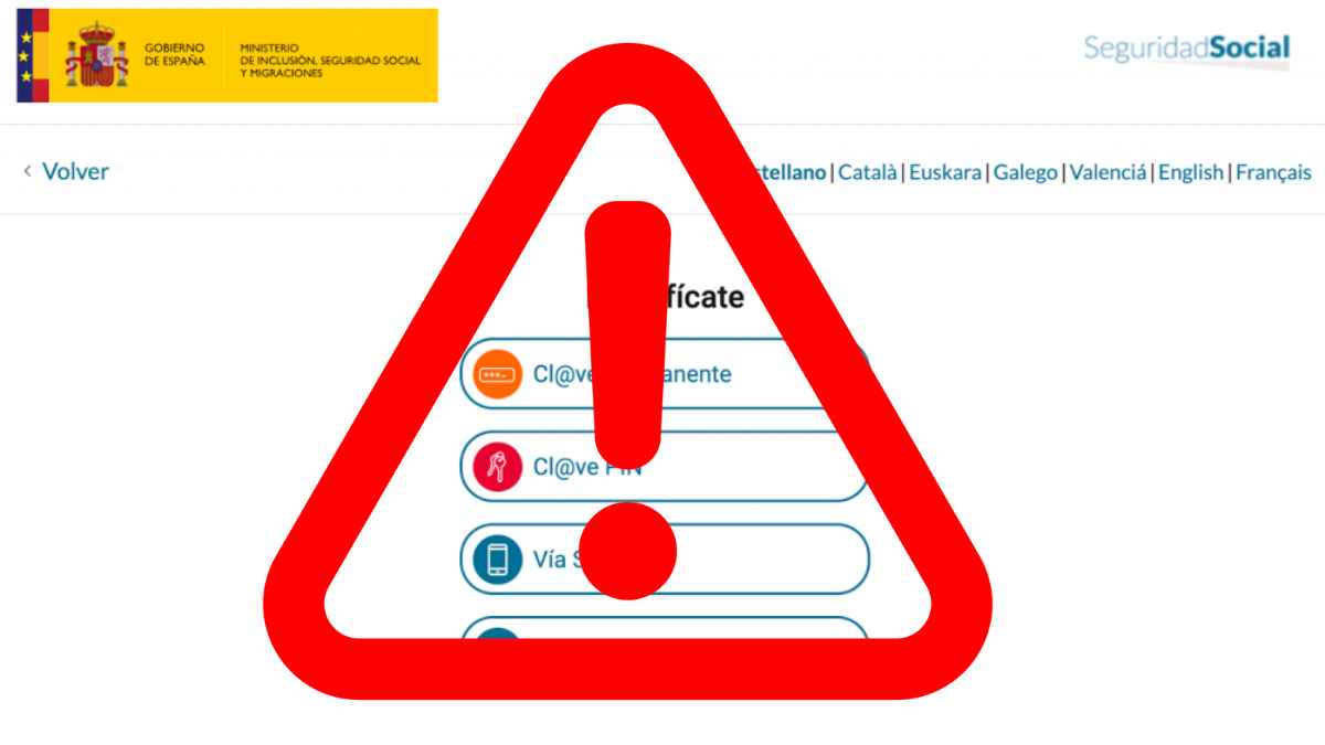Aviso de alerta en la Sede Electrónica de la Seguridad Social por parada técnica